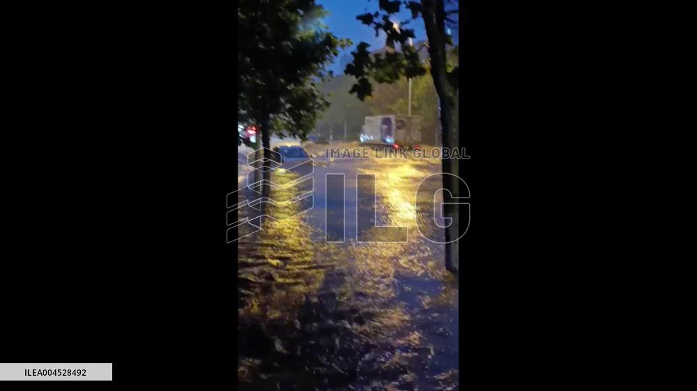 China: Car Seen Floating Through Flooded Streets During Heavy Rain in Dalian