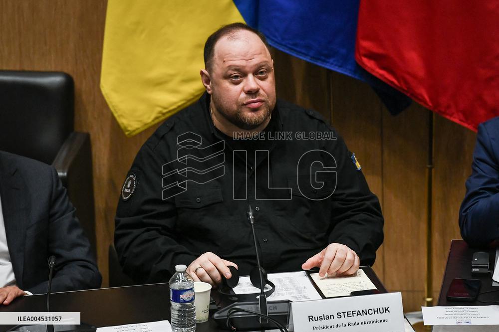 President of the Rada Ruslan Stefanchuk is welcomed at National Assembly in Paris - FA