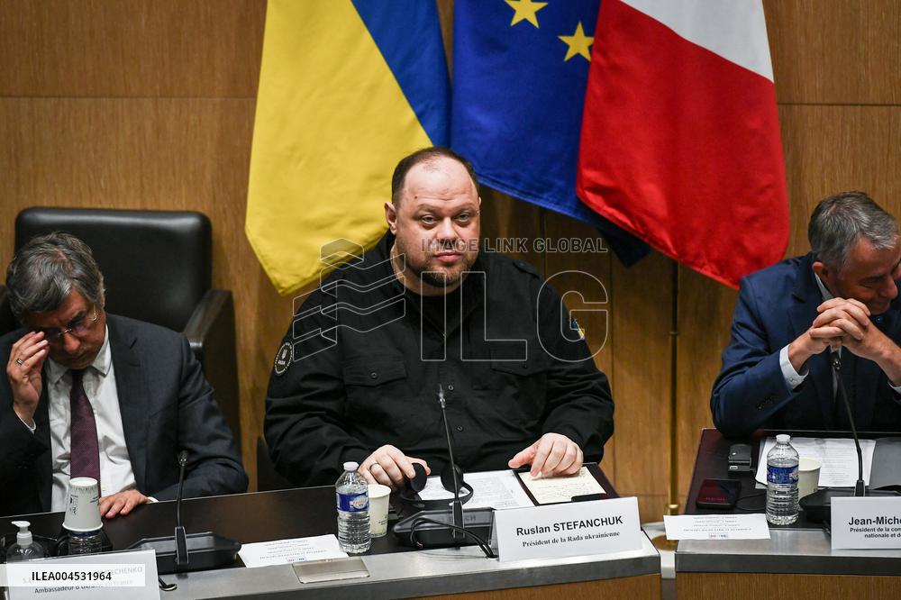 President of the Rada Ruslan Stefanchuk is welcomed at National Assembly in Paris - FA