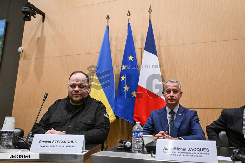President of the Rada Ruslan Stefanchuk is welcomed at National Assembly in Paris - FA