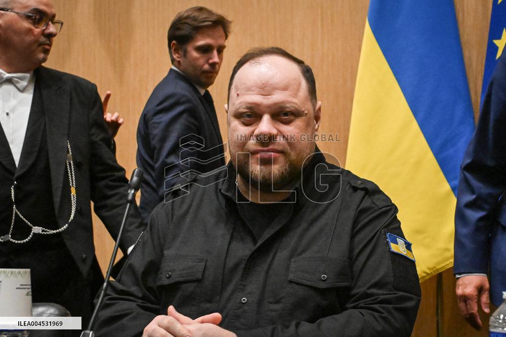 President of the Rada Ruslan Stefanchuk is welcomed at National Assembly in Paris - FA