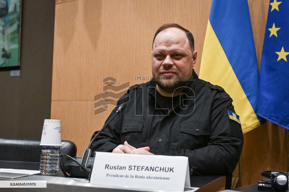 President of the Rada Ruslan Stefanchuk is welcomed at National Assembly in Paris - FA
