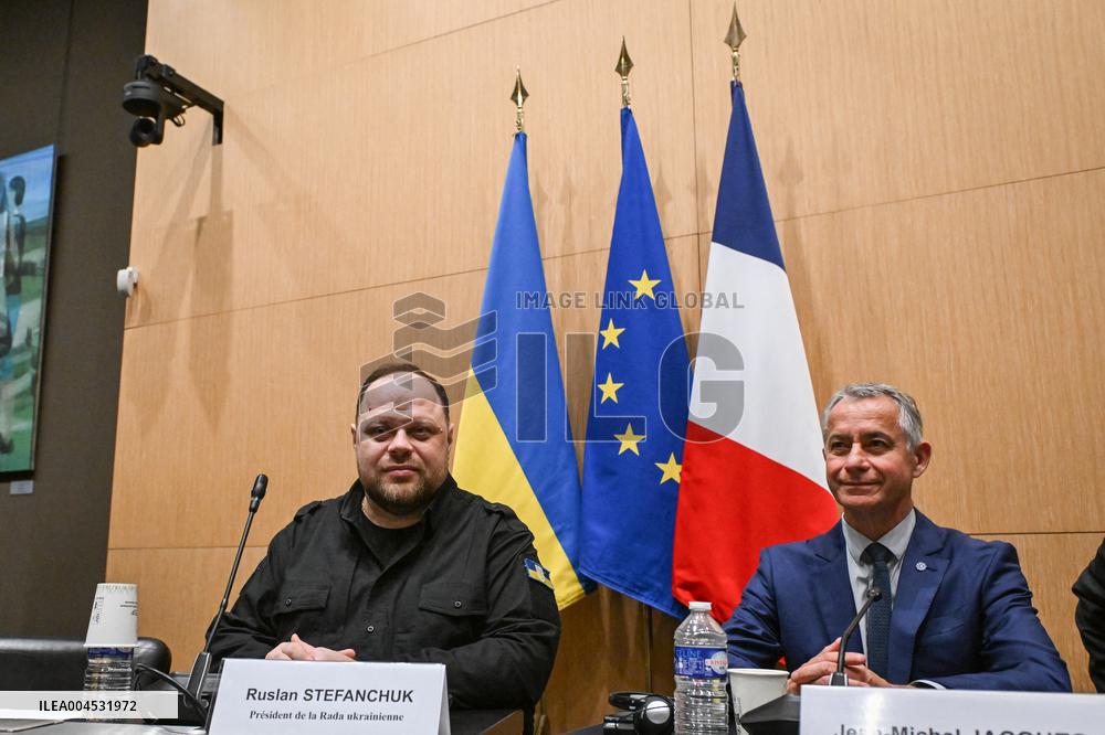 President of the Rada Ruslan Stefanchuk is welcomed at National Assembly in Paris - FA