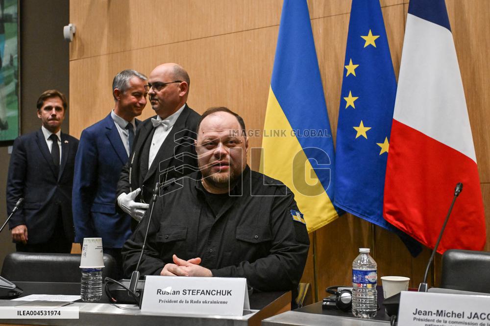 President of the Rada Ruslan Stefanchuk is welcomed at National Assembly in Paris - FA