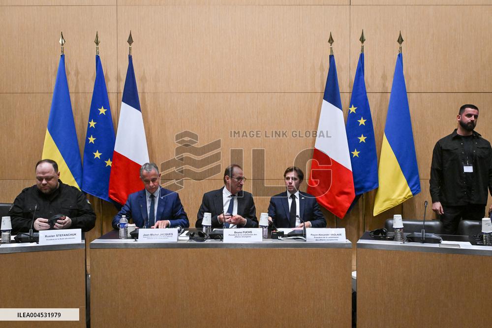 President of the Rada Ruslan Stefanchuk is welcomed at National Assembly in Paris - FA