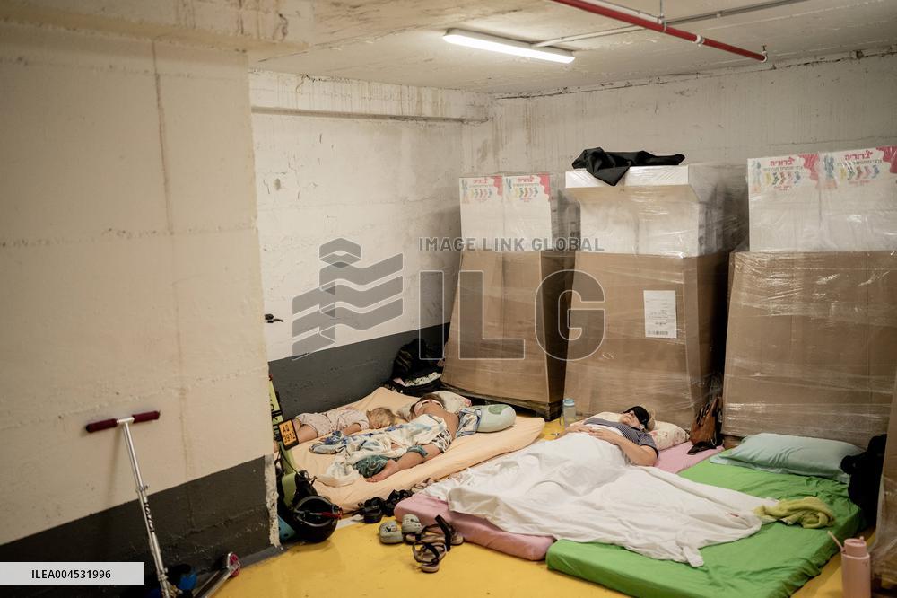 Israelis Shelter Underground Parking Lot - Tel Aviv