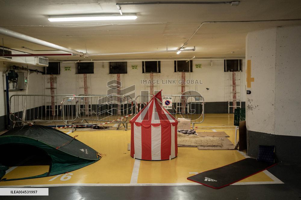 Israelis Shelter Underground Parking Lot - Tel Aviv