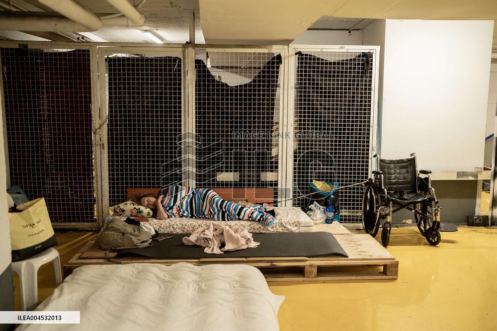 Israelis Shelter Underground Parking Lot - Tel Aviv