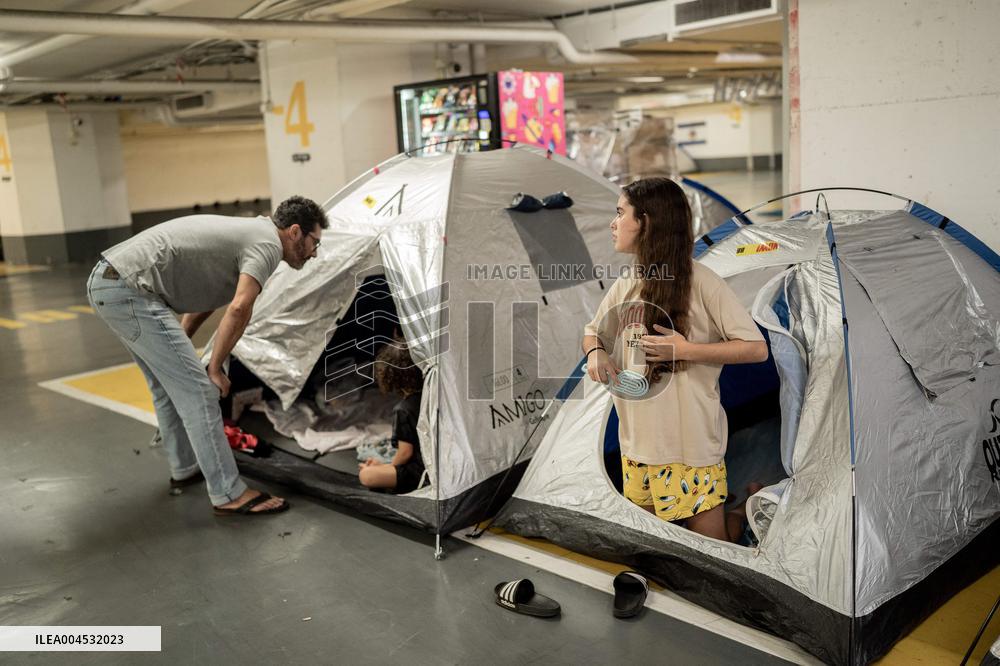 Israelis Shelter Underground Parking Lot - Tel Aviv