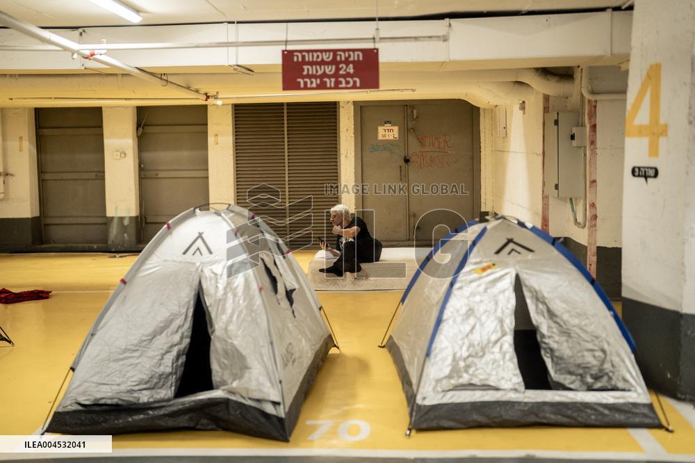 Israelis Shelter Underground Parking Lot - Tel Aviv
