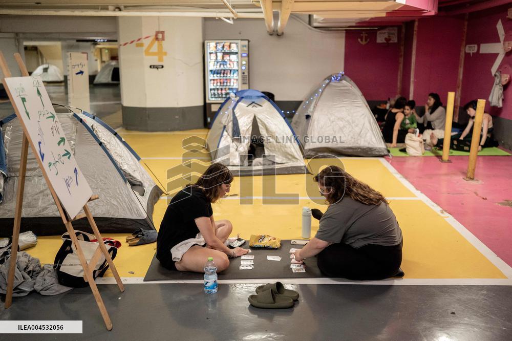 Israelis Shelter Underground Parking Lot - Tel Aviv
