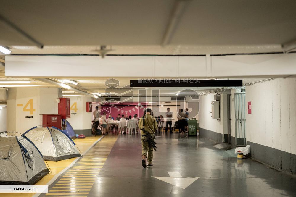 Israelis Shelter Underground Parking Lot - Tel Aviv