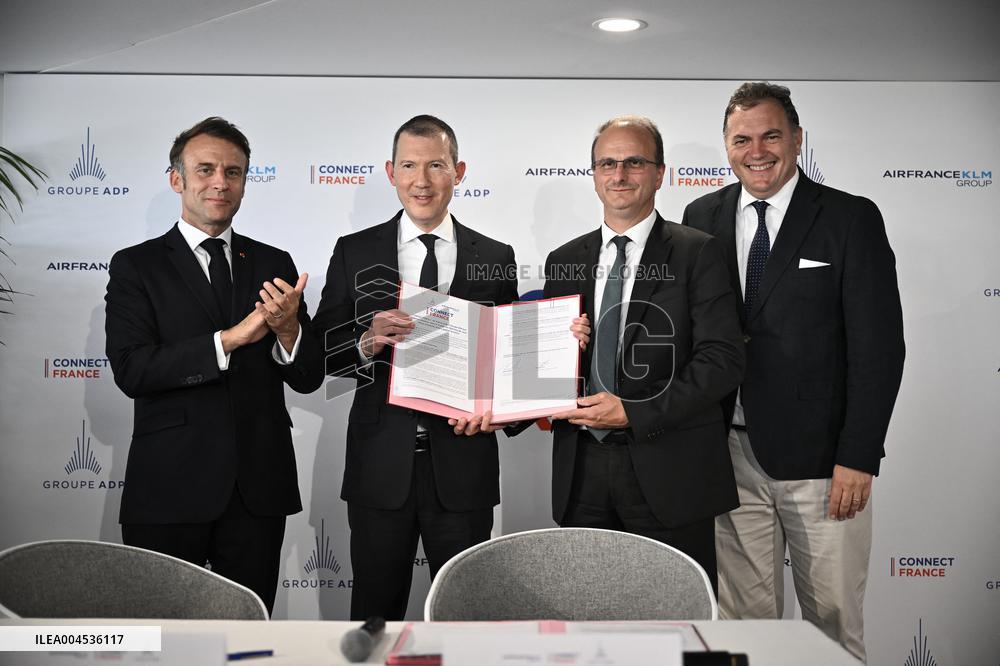 President Macron at Air France-KLM and Groupe ADP Partnership Signing at Paris Air Show - Le Bourget