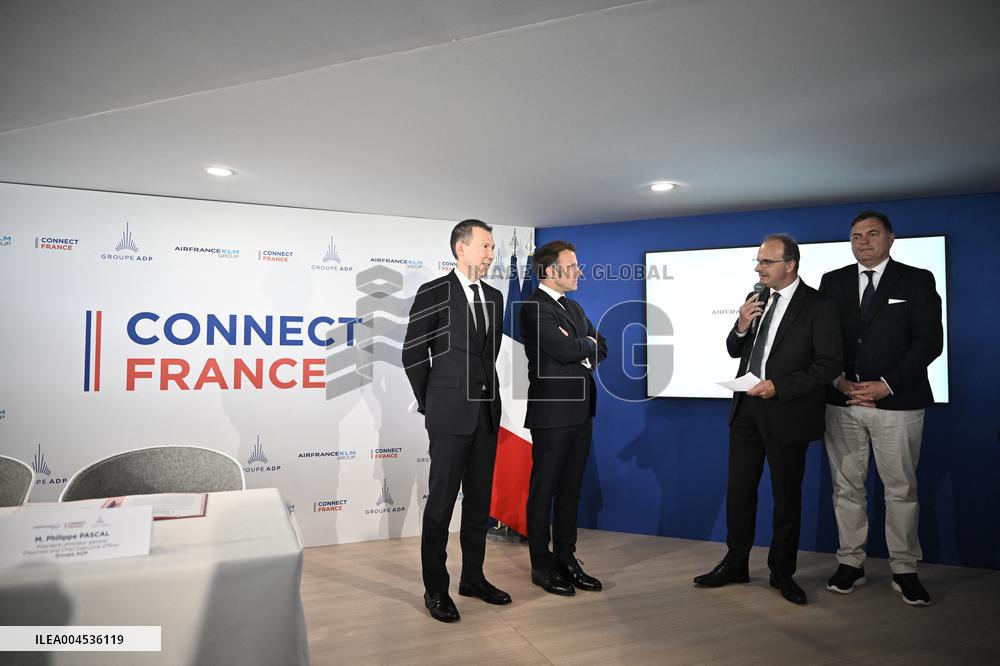 President Macron at Air France-KLM and Groupe ADP Partnership Signing at Paris Air Show - Le Bourget
