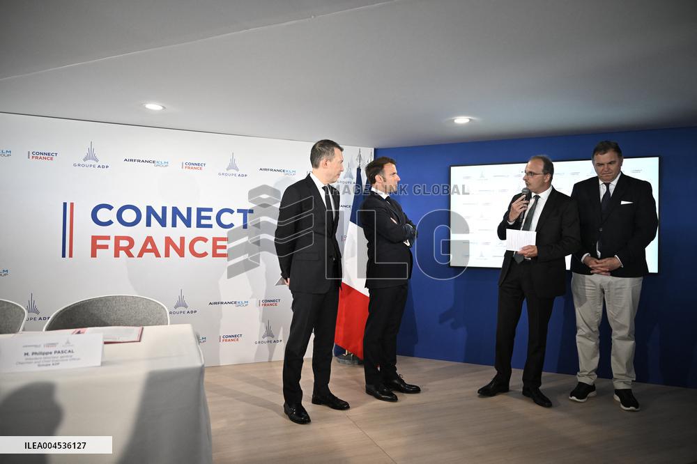 President Macron at Air France-KLM and Groupe ADP Partnership Signing at Paris Air Show - Le Bourget