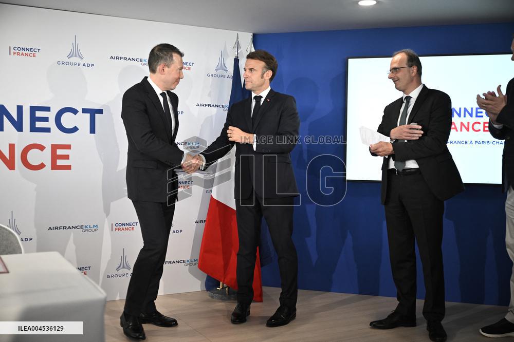 President Macron at Air France-KLM and Groupe ADP Partnership Signing at Paris Air Show - Le Bourget