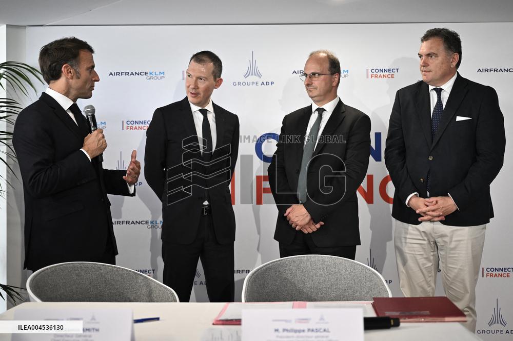 President Macron at Air France-KLM and Groupe ADP Partnership Signing at Paris Air Show - Le Bourget