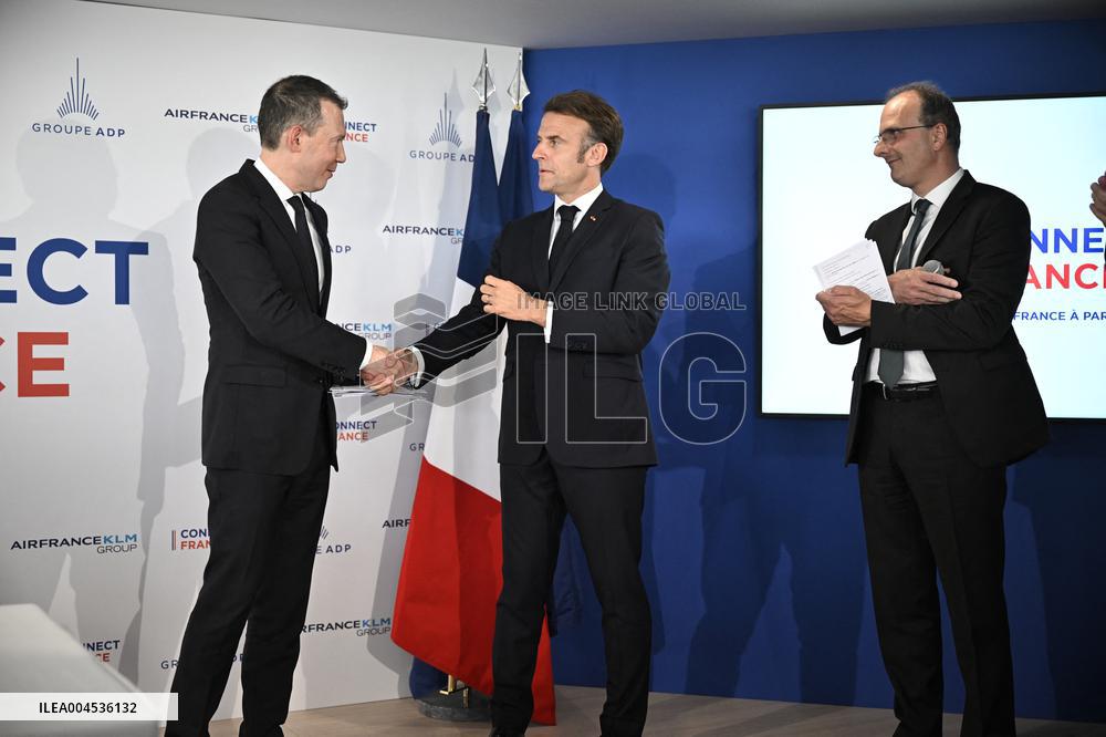 President Macron at Air France-KLM and Groupe ADP Partnership Signing at Paris Air Show - Le Bourget
