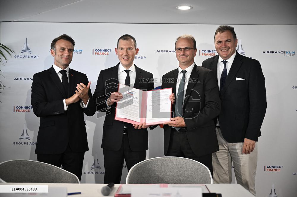 President Macron at Air France-KLM and Groupe ADP Partnership Signing at Paris Air Show - Le Bourget