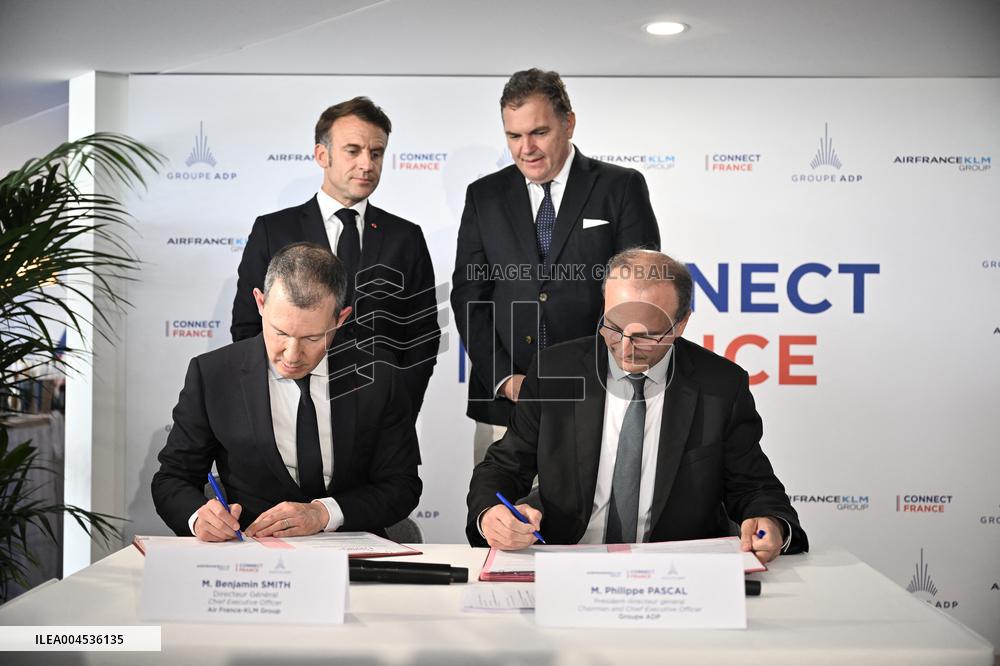 President Macron at Air France-KLM and Groupe ADP Partnership Signing at Paris Air Show - Le Bourget