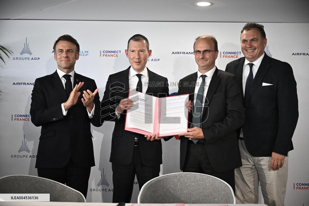 President Macron at Air France-KLM and Groupe ADP Partnership Signing at Paris Air Show - Le Bourget