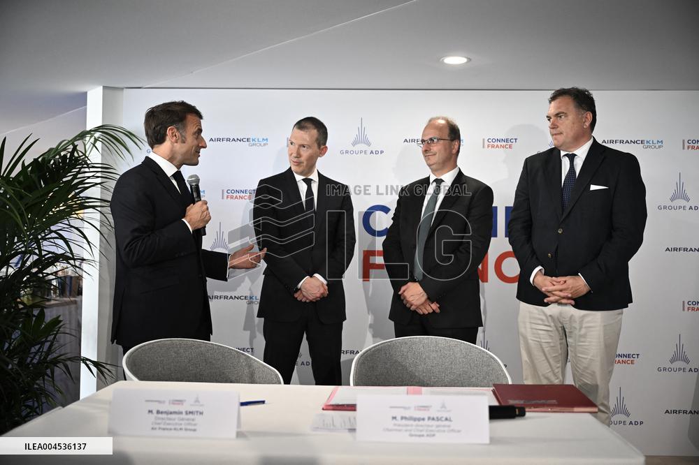 President Macron at Air France-KLM and Groupe ADP Partnership Signing at Paris Air Show - Le Bourget
