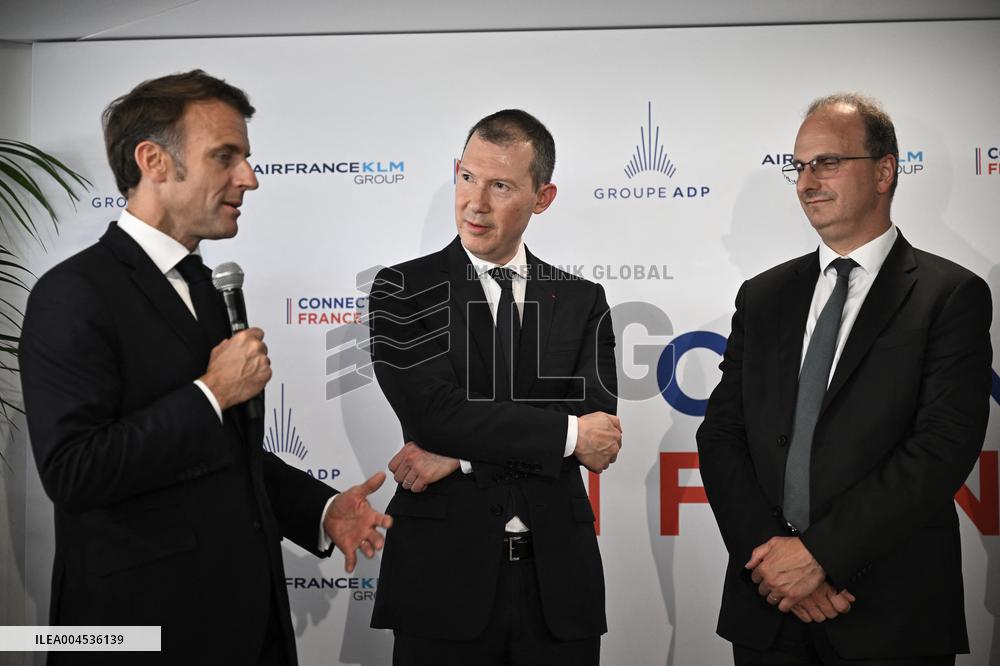 President Macron at Air France-KLM and Groupe ADP Partnership Signing at Paris Air Show - Le Bourget