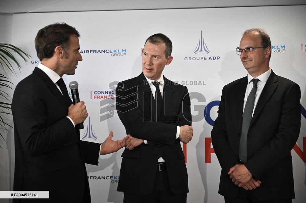 President Macron at Air France-KLM and Groupe ADP Partnership Signing at Paris Air Show - Le Bourget