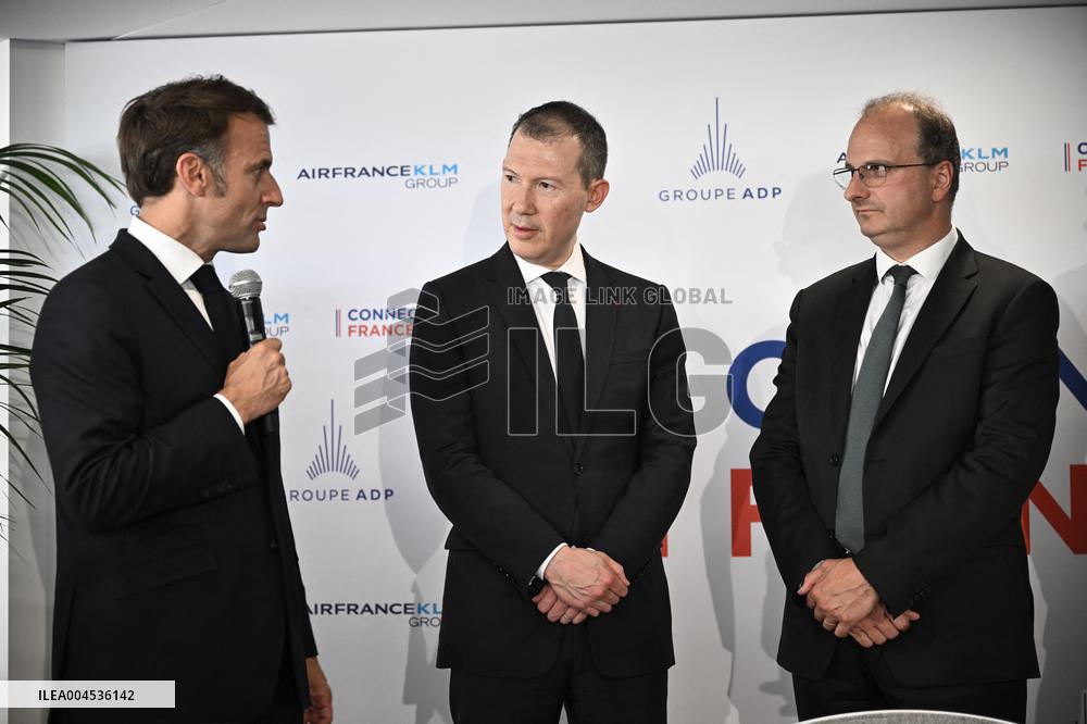 President Macron at Air France-KLM and Groupe ADP Partnership Signing at Paris Air Show - Le Bourget