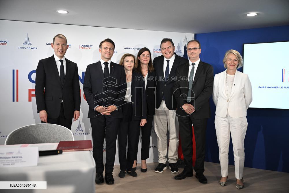 President Macron at Air France-KLM and Groupe ADP Partnership Signing at Paris Air Show - Le Bourget