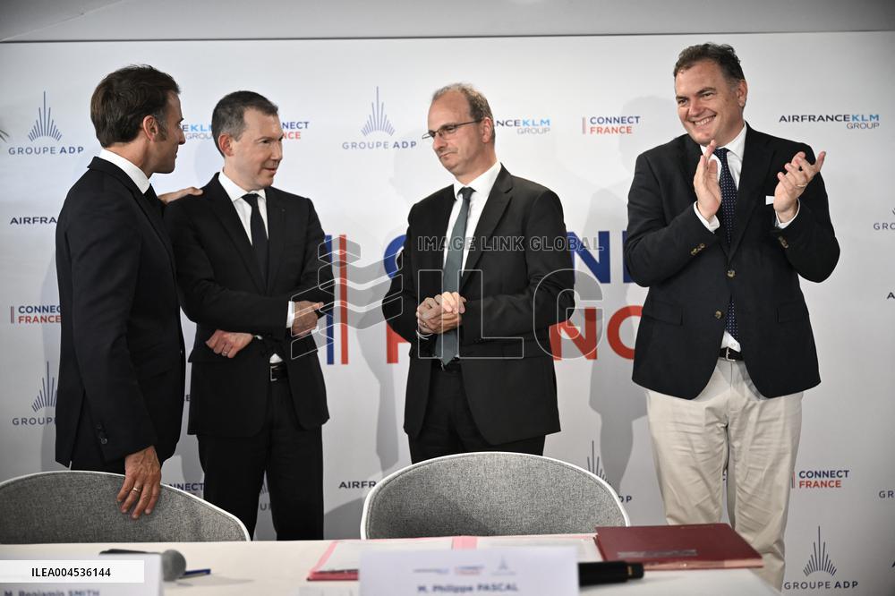 President Macron at Air France-KLM and Groupe ADP Partnership Signing at Paris Air Show - Le Bourget