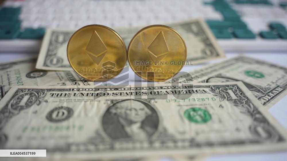 US Dollars And Ethereum Coins