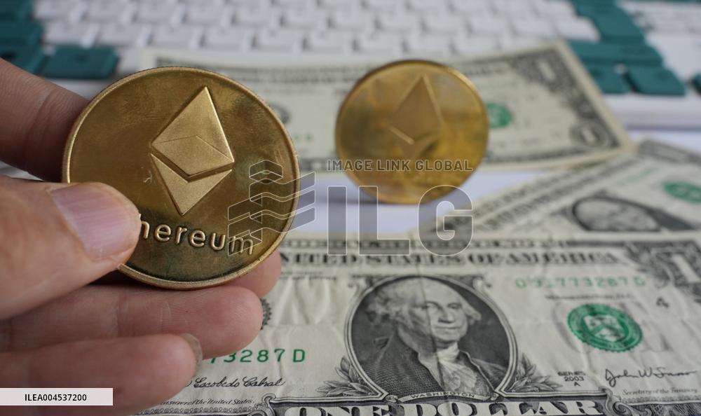 US Dollars And Ethereum Coins