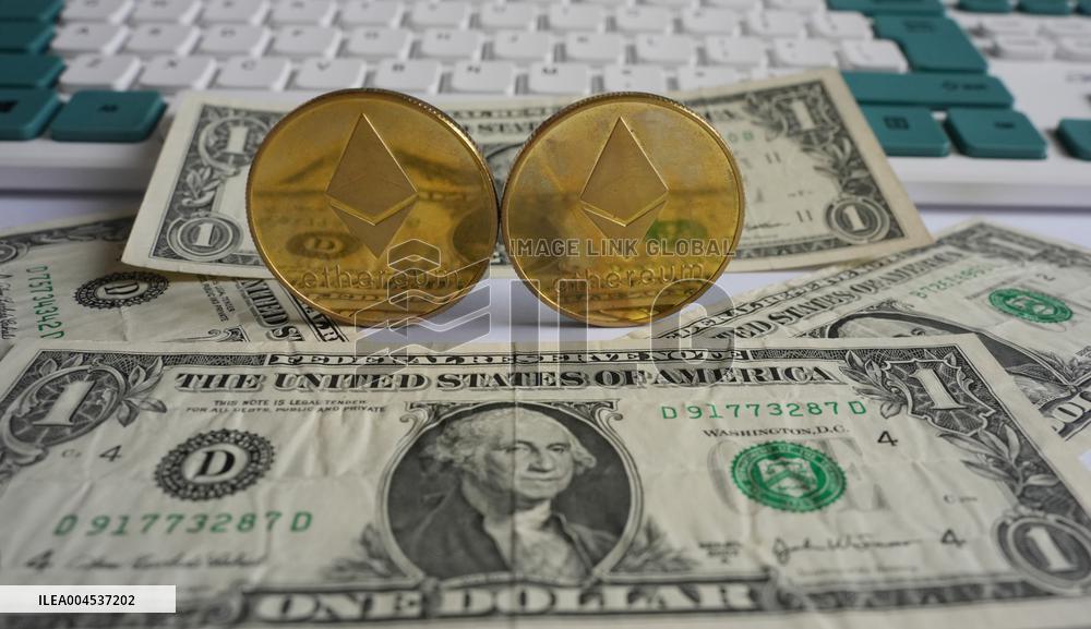 US Dollars And Ethereum Coins
