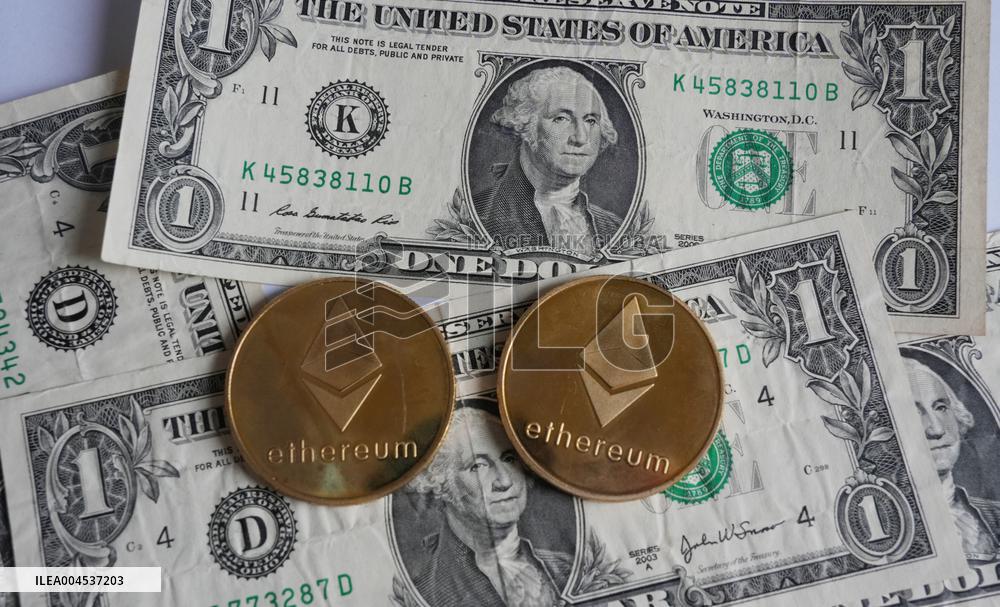 US Dollars And Ethereum Coins