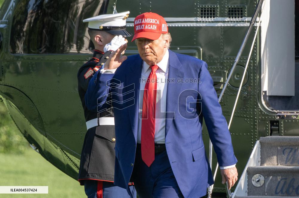 Trump Returns to the White House from Bedminster, NJ