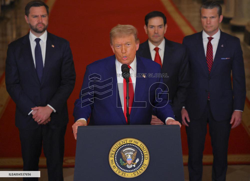 U.S. President Donald Trump delivers an address to the nation at the White House in Washington, following U.S. strikes on Iran's