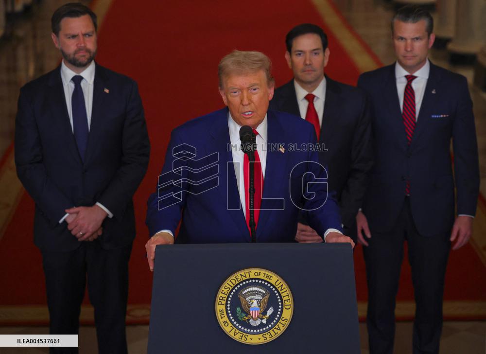 U.S. President Donald Trump delivers an address to the nation at the White House in Washington, following U.S. strikes on Iran's