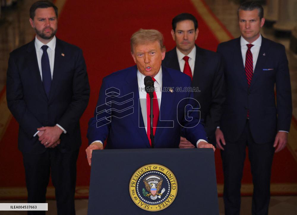 U.S. President Donald Trump delivers an address to the nation at the White House in Washington, following U.S. strikes on Iran's