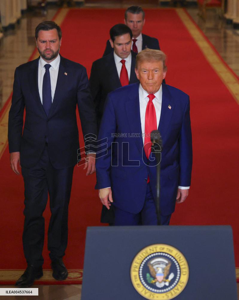 U.S. President Donald Trump delivers an address to the nation at the White House in Washington, following U.S. strikes on Iran's