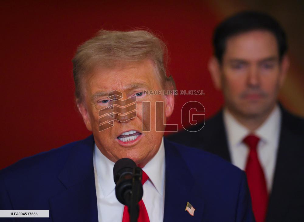 U.S. President Donald Trump delivers an address to the nation at the White House in Washington, following U.S. strikes on Iran's