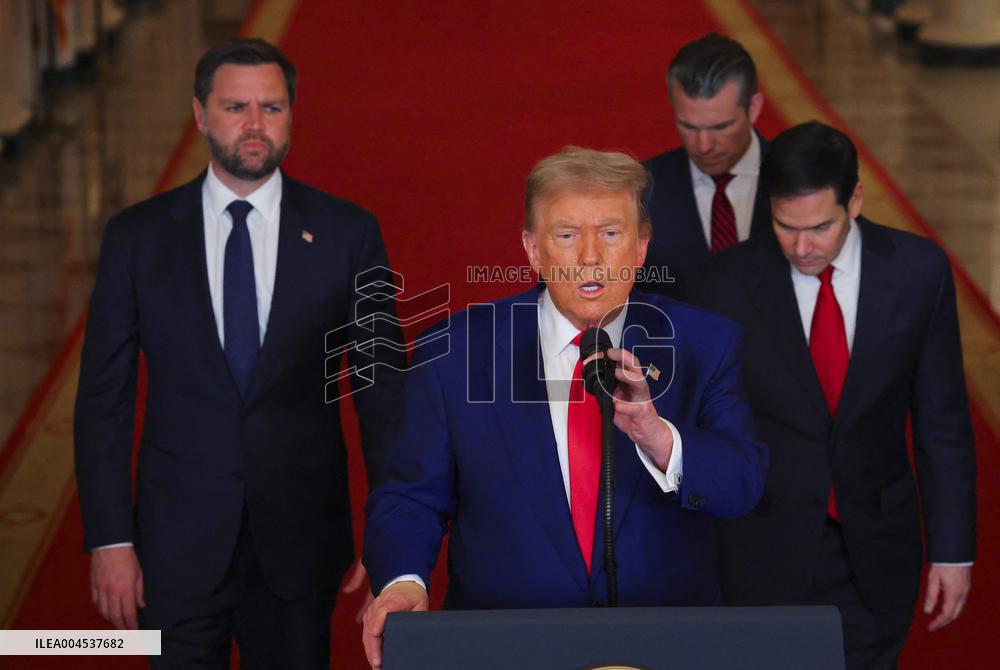 U.S. President Donald Trump delivers an address to the nation at the White House in Washington, following U.S. strikes on Iran's