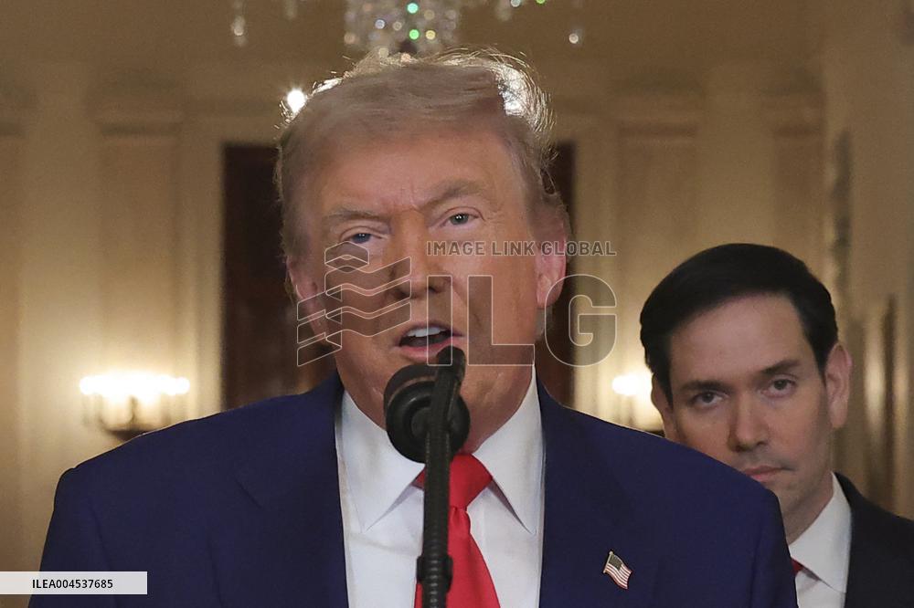 U.S. President Donald Trump delivers an address to the nation at the White House in Washington, following U.S. strikes on Iran's