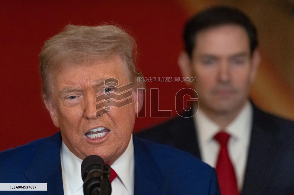 U.S. President Donald Trump delivers an address to the nation at the White House in Washington, following U.S. strikes on Iran's