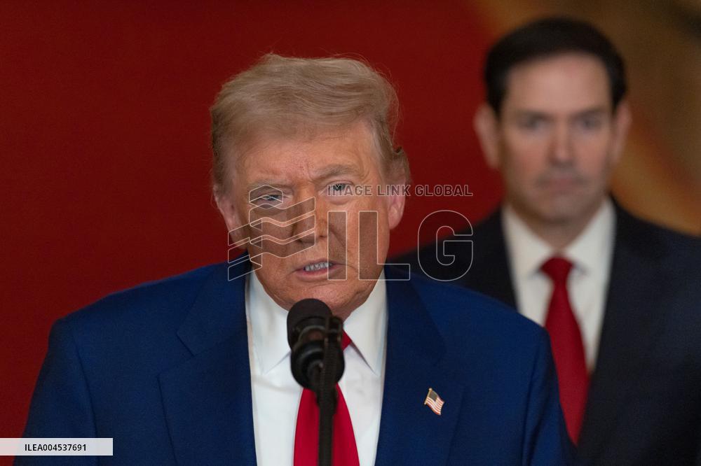 U.S. President Donald Trump delivers an address to the nation at the White House in Washington, following U.S. strikes on Iran's