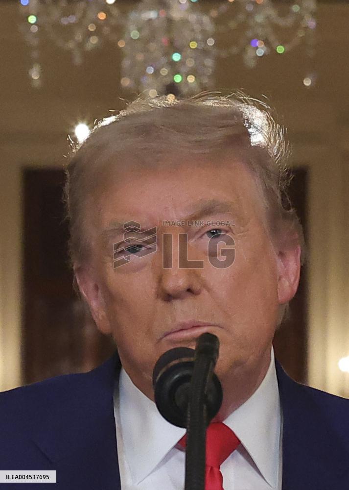 U.S. President Donald Trump delivers an address to the nation at the White House in Washington, following U.S. strikes on Iran's