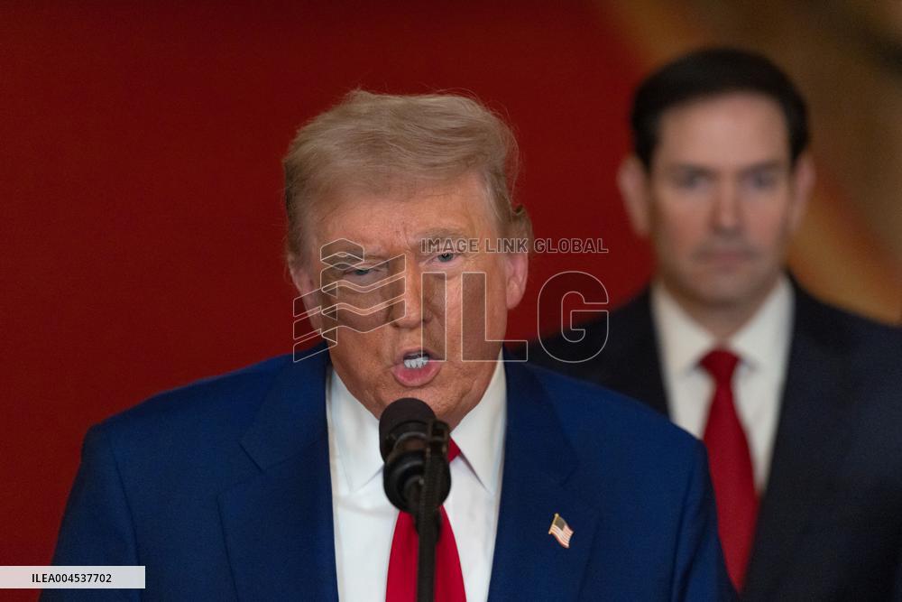 U.S. President Donald Trump delivers an address to the nation at the White House in Washington, following U.S. strikes on Iran's
