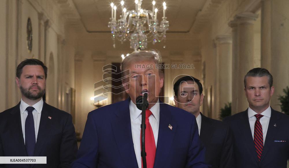 U.S. President Donald Trump delivers an address to the nation at the White House in Washington, following U.S. strikes on Iran's