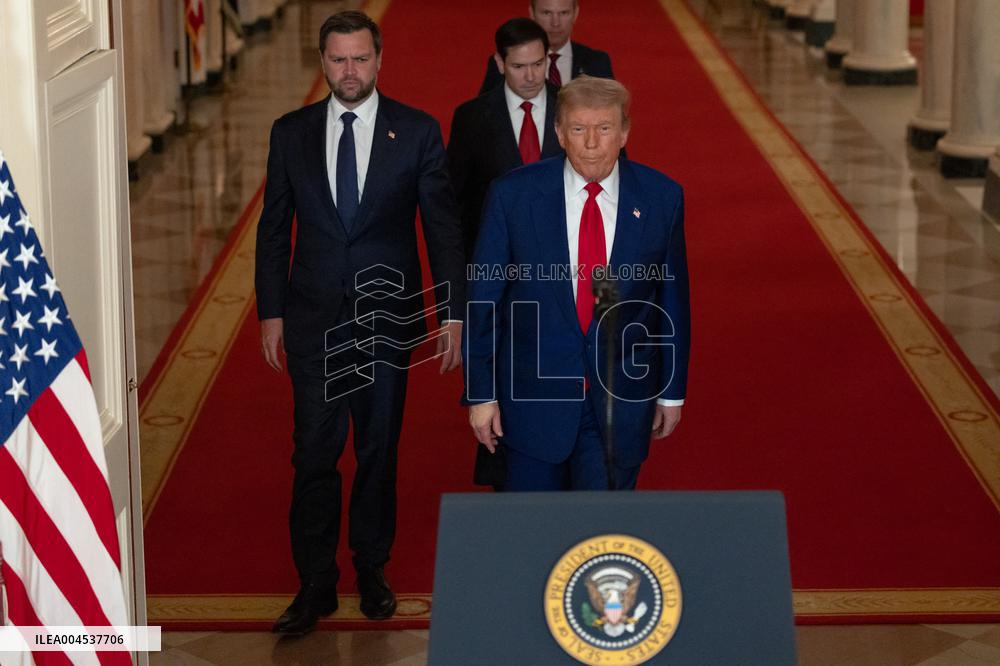 U.S. President Donald Trump delivers an address to the nation at the White House in Washington, following U.S. strikes on Iran's