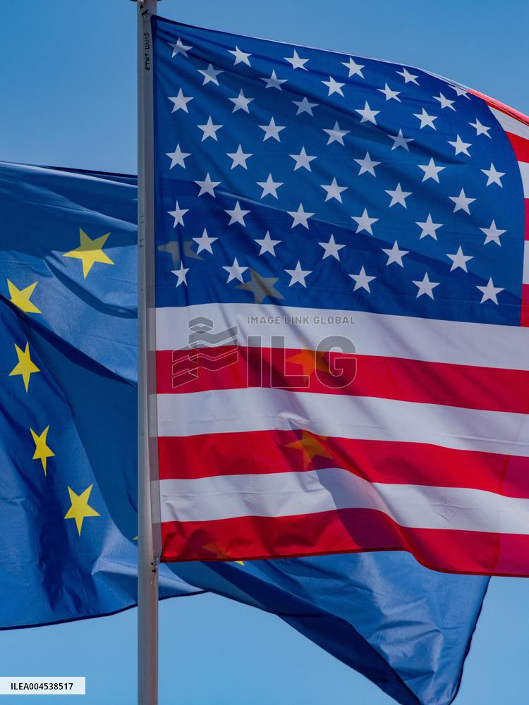 American and European Flags - Paris